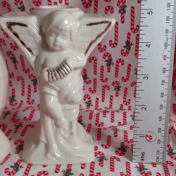 Holiday White Porcelain Gold Gilded Candle Holders JOY Angels Cherubs. - Picture 9 of 9